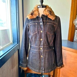 Nine West Denim Jacket with Faux Fur Size Medium, #3001EM43042-BLK